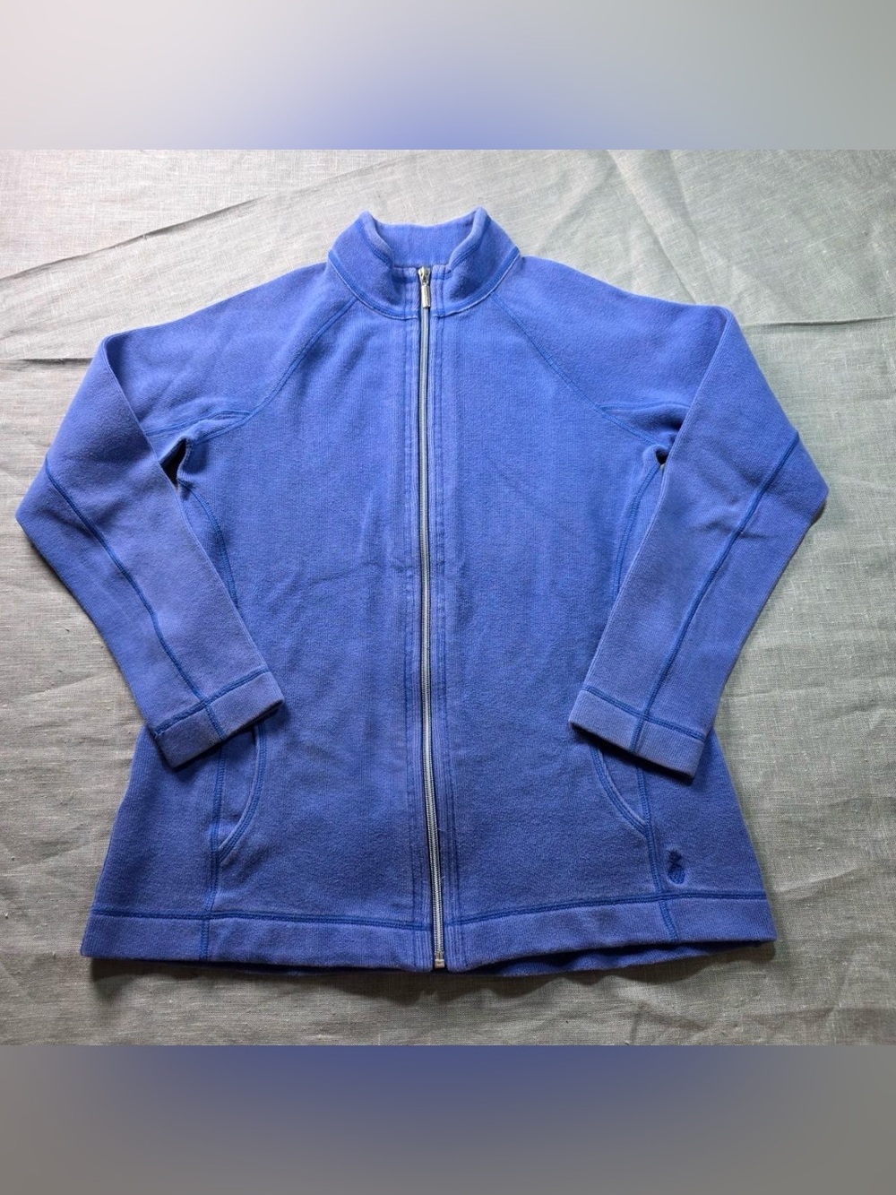 Tommy Bahama Women Jacket Size S Periwinkle Blue Full Zip Ribbed Cotton Blend